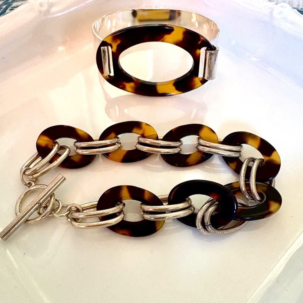 Tortoiseshell and Silver bracelet set of Two